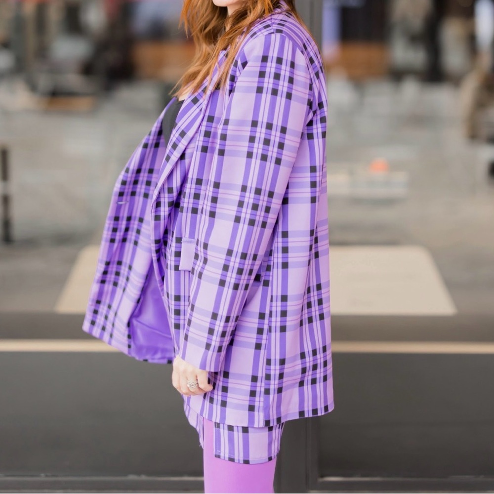 Purple Plaid Double-Breasted Blazer Jacket & matching mini skirt - Picture 12 of 13